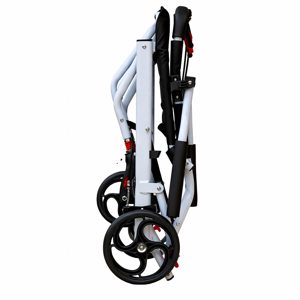 VitaMove folding transit wheelchair folded into a compact side profile for transport