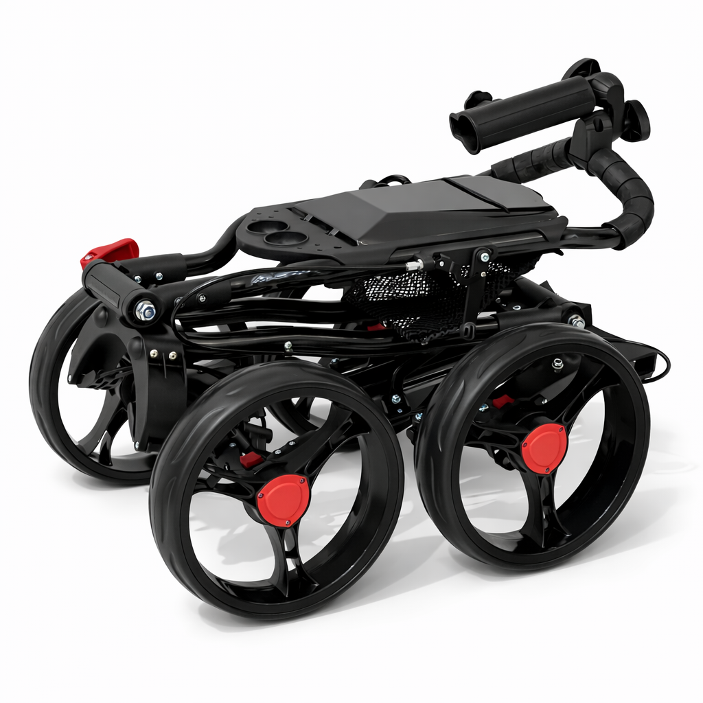 LiteCaddy Premium 4 Wheel Golf Trolley Cart – Stable, Lightweight, Compact Fold with Built-In Storage