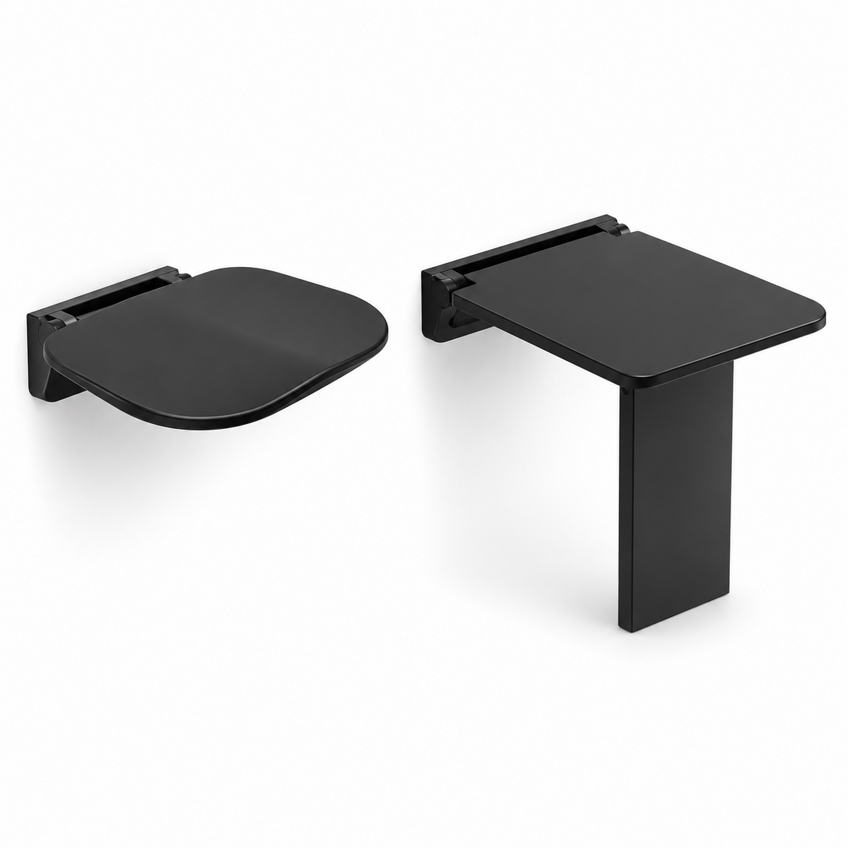 VitaMove wall-mounted folding shower seat showing Standard and Premium options in black