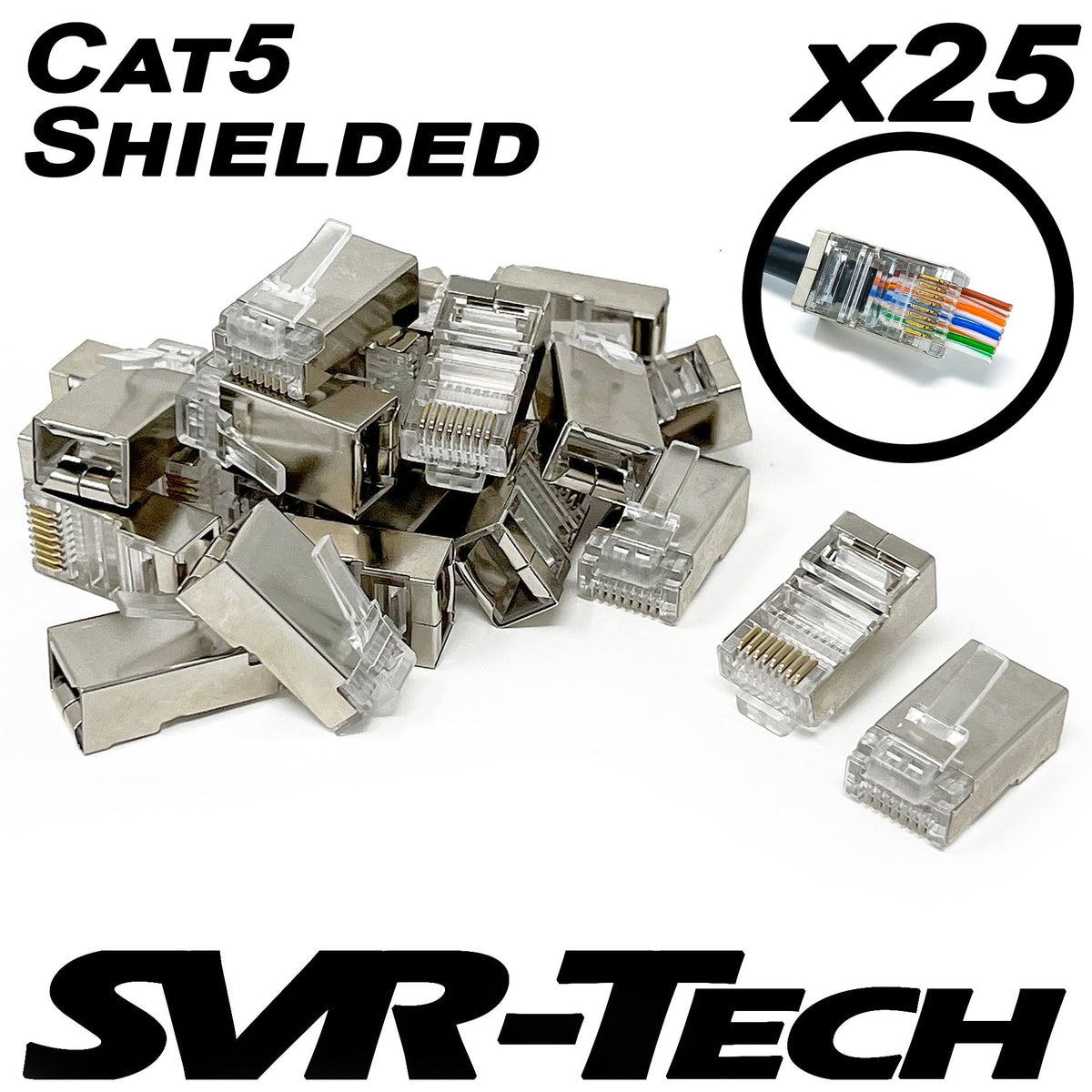 SVR-Tech RJ45 Cat5 shielded pass-through connectors, 25 pack
