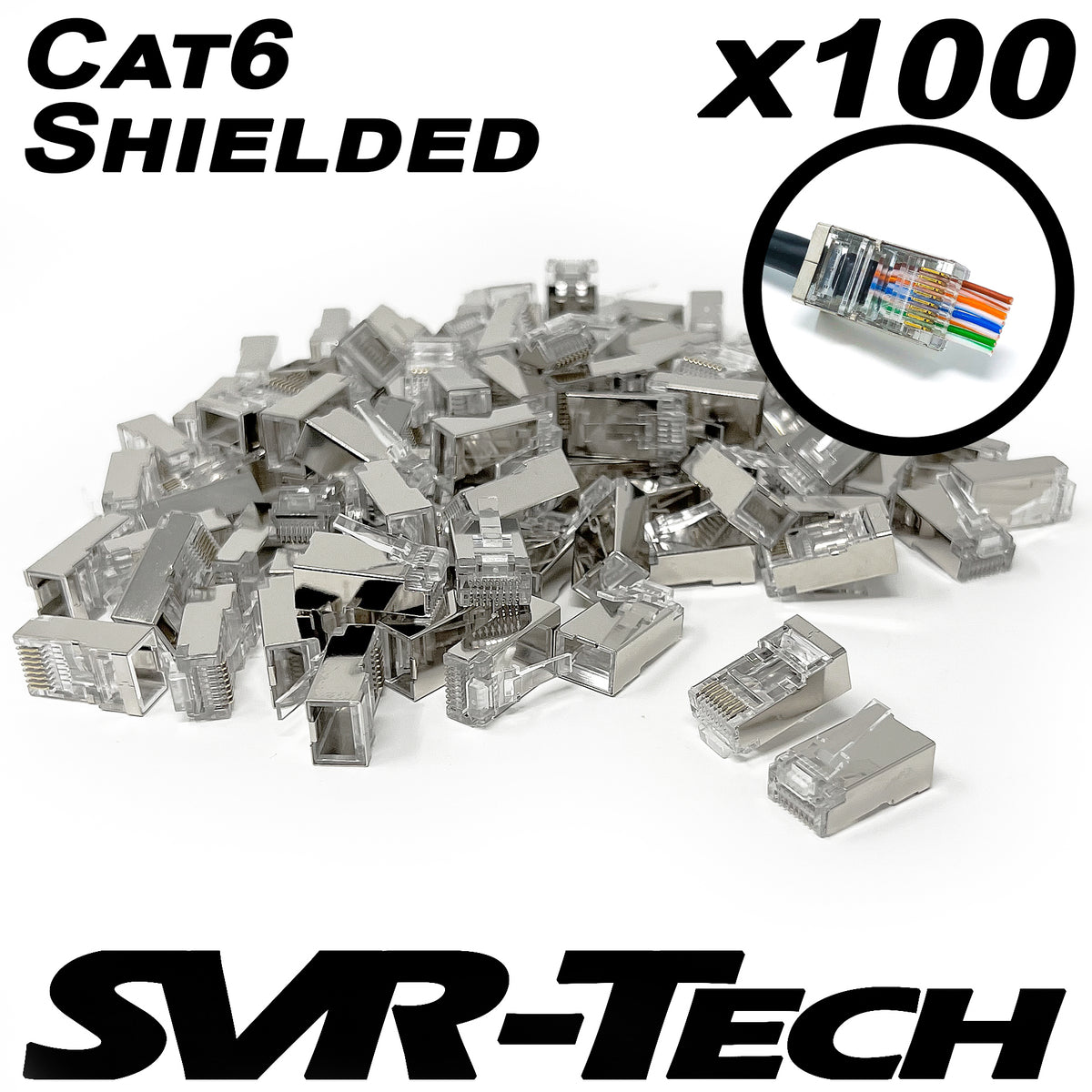 SVR-Tech RJ45 Cat6 shielded pass-through connectors, 100 pack