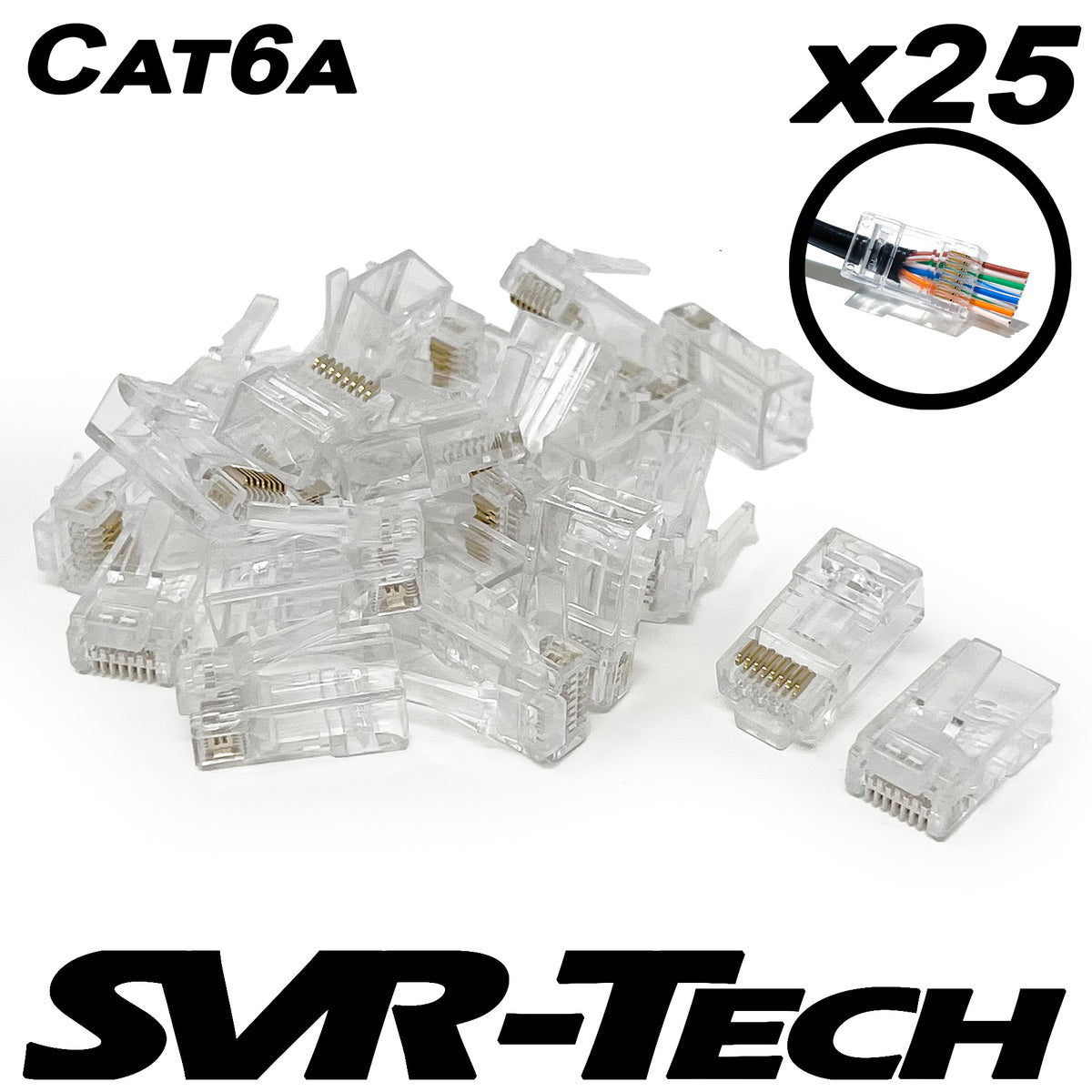 SVR-Tech Cat6a UTP RJ45 pass-through connectors, 25 pack