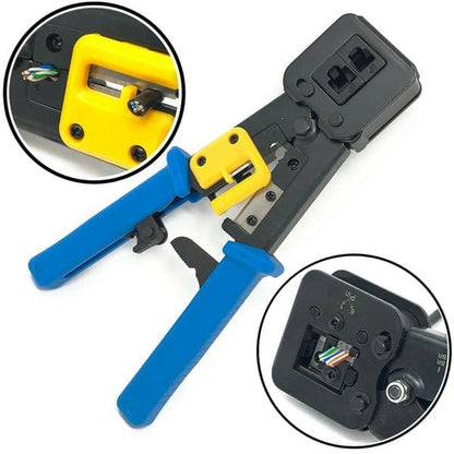 SVR-Tech RJ45 pass-through crimping tool with crimping, cutting and stripping areas