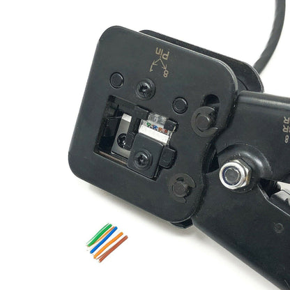 SVR-Tech RJ45 pass-through crimping tool trimming excess conductors