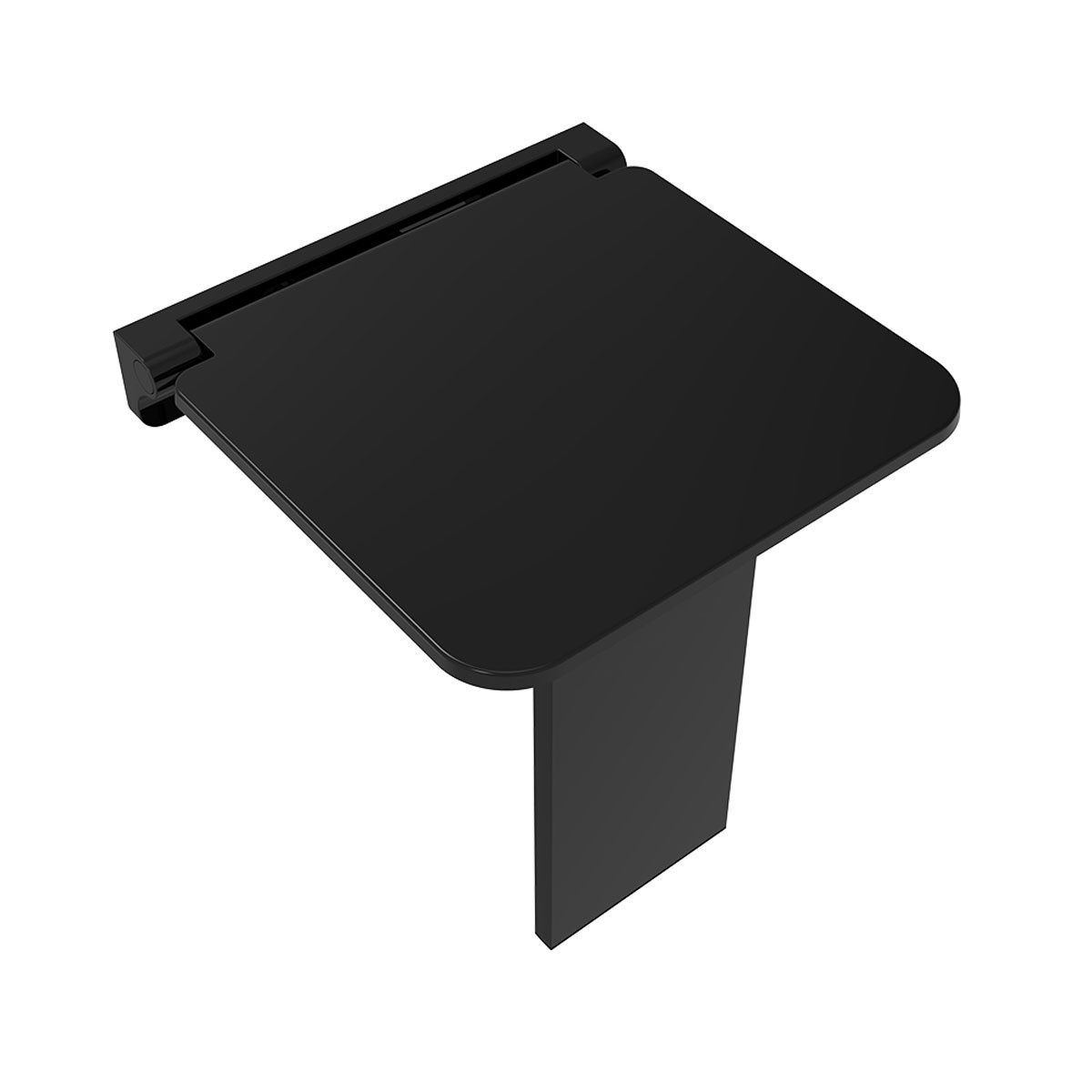VitaMove Premium Black wall-mounted folding shower seat with integrated support leg