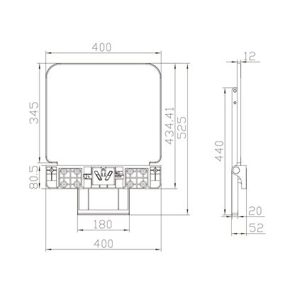 VitaMove Premium shower seat dimensional drawing including 400 mm width and approximately 52 mm folded projection