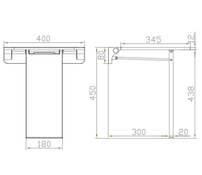 VitaMove Premium shower seat dimensions showing 400 x 345 mm seat and 450 mm installed height