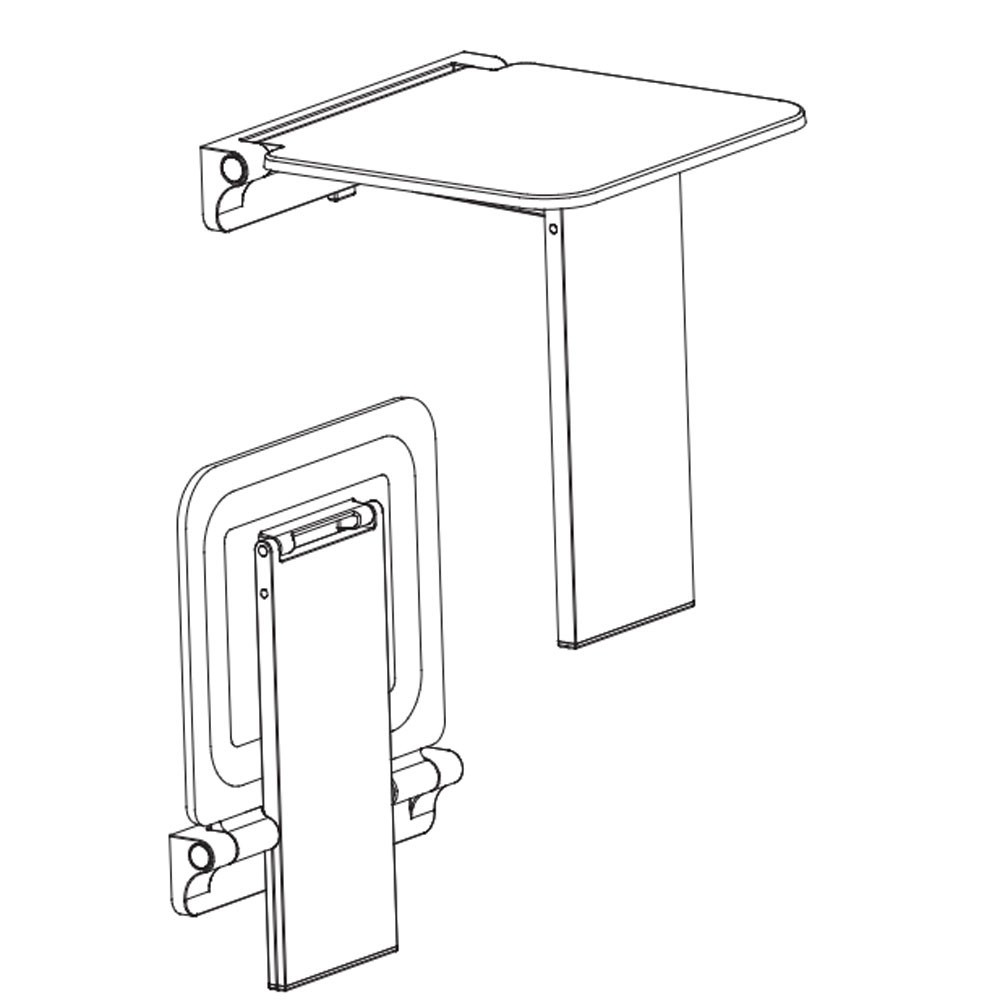VitaMove Premium shower seat diagram showing open and folded positions