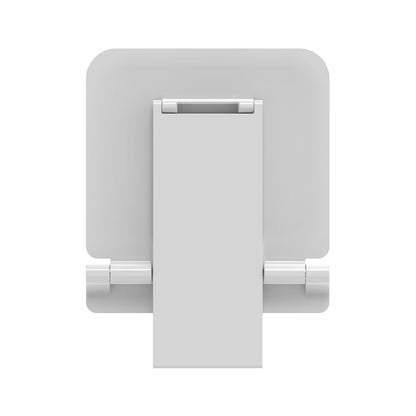 Rear view of VitaMove Premium White folding shower seat showing integrated support leg and hinges