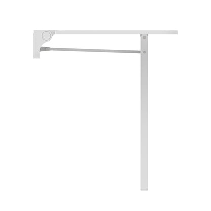 Side profile of VitaMove Premium White folding shower seat open with linked fixed support leg