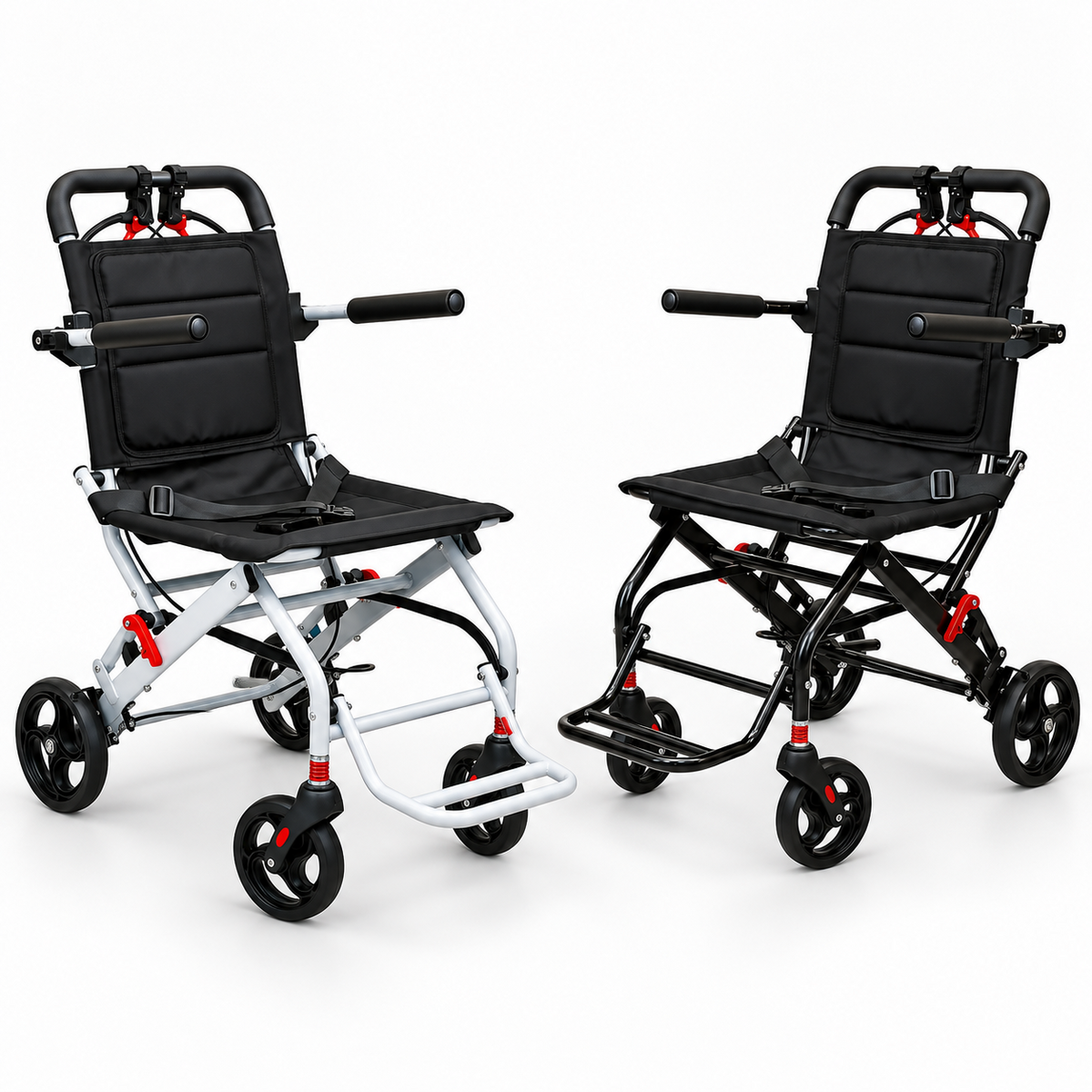 VitaMove ultra-lightweight folding travel wheelchair in White and Black colour options