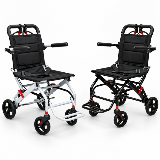 VitaMove ultra-lightweight folding travel wheelchair in White and Black colour options